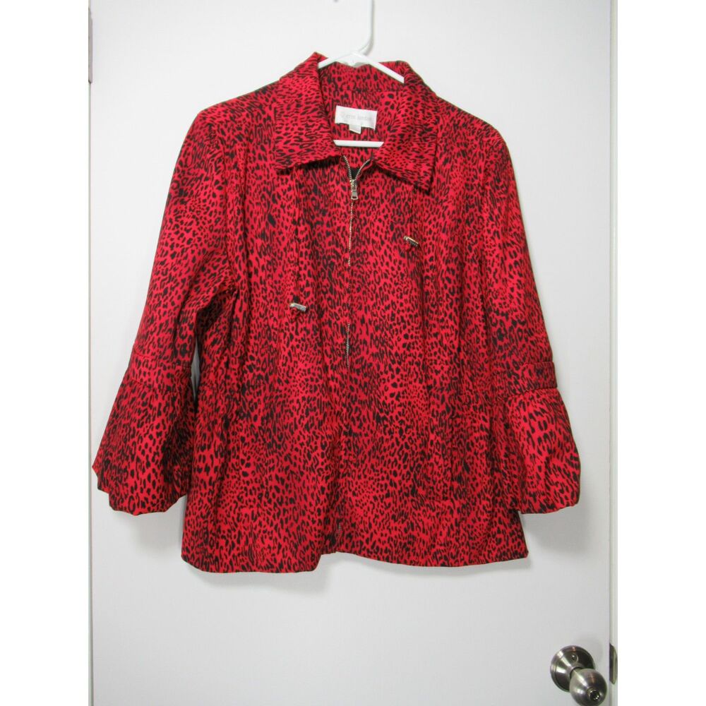 Erin London Red Leopard Print Full-Zip Jacket Size Large